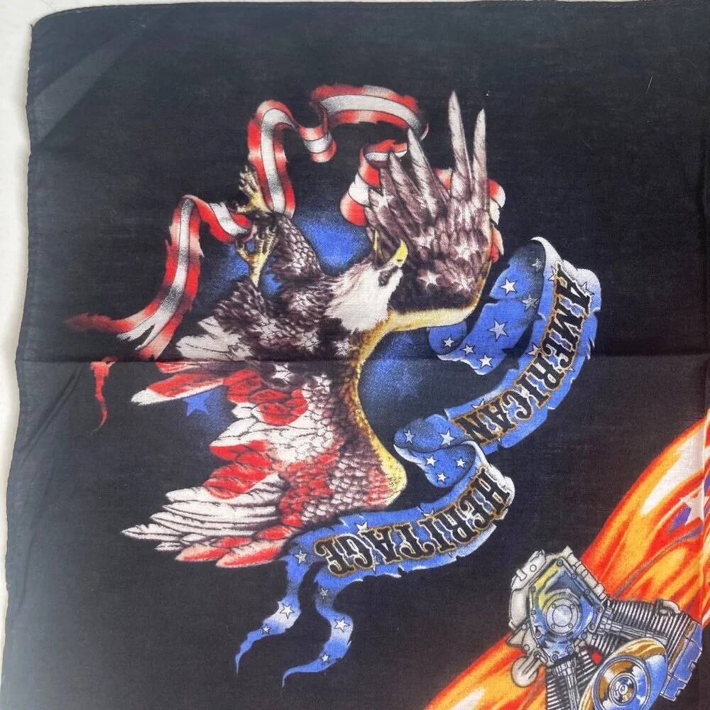 Vintage American Heritage Biker Bandana 2005 Good Sports Inc Black Cotton Eagle